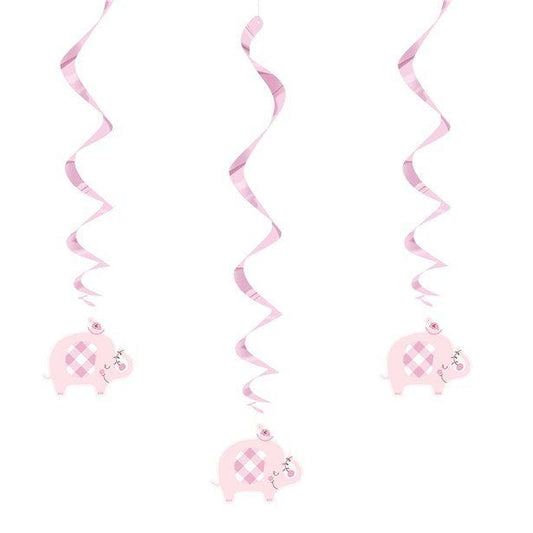 Pink Floral Elephant Hanging Swirl Decorations - 66cm (3pk)