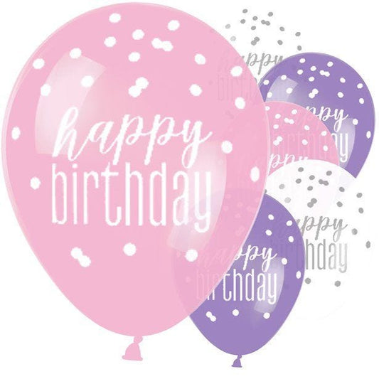 Pink 'Happy Birthday' Latex Balloons - 12" (6pk)