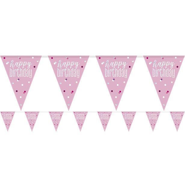 Pink 'Happy Birthday' Plastic Bunting - 2.75m