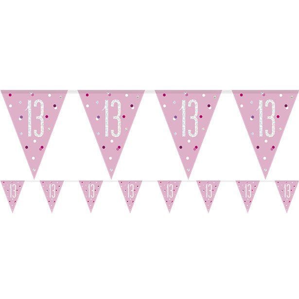 Pink 13th Birthday Plastic Bunting - 2.75m