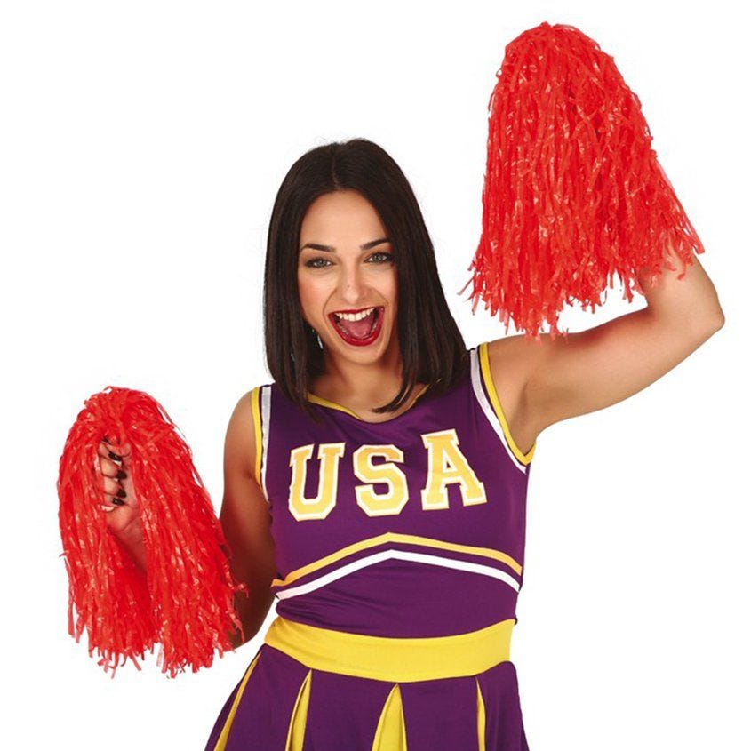 Red Cheerleading Pom Poms - Standard Tinsel