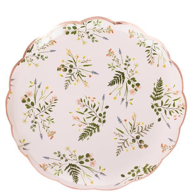 Rose Gold Floral Paper Plates - 21.5cm (8pk)