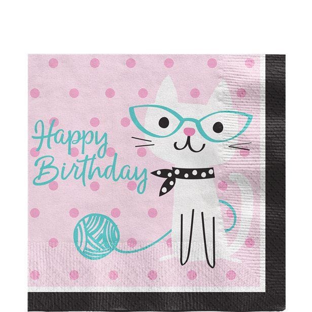 Purr-fect Party 'Happy Birthday' Paper Napkins - 33cm (16pk)