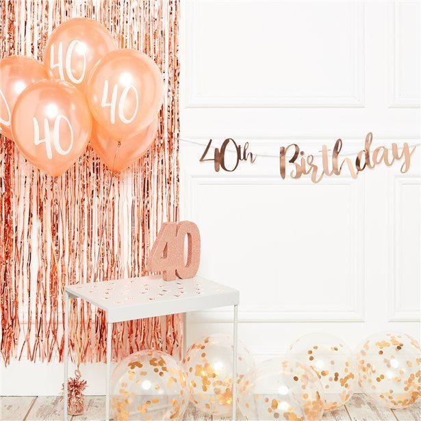 40th Birthday Rose Gold Decoration Kit - Deluxe