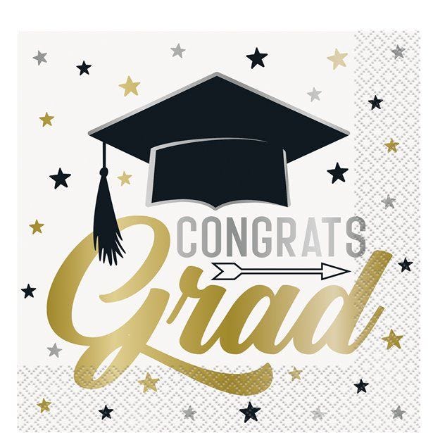 Stars & Caps Graduation Paper Napkins - 33cm (16pk)