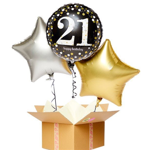 Happy 21st Birthday Gold Balloon Bouquet - Delivered Inflated