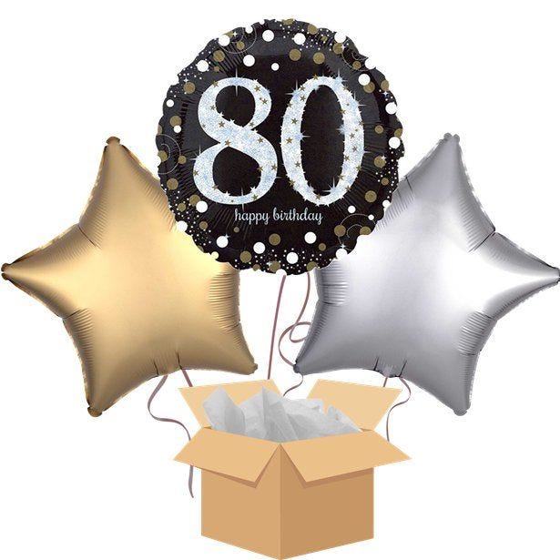 Happy 80th Birthday Gold Balloon Bouquet - Delivered Inflated