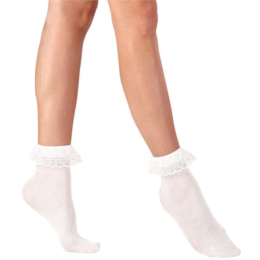 White Ruffle Lace Trim Socks - Adult