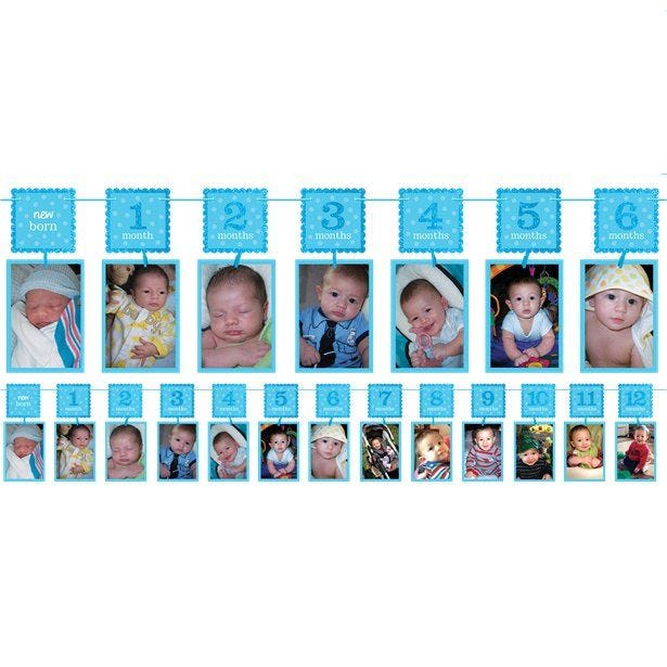 Boy's 1st Birthday Blue Glitter Garland Photo Holder - 3.7m