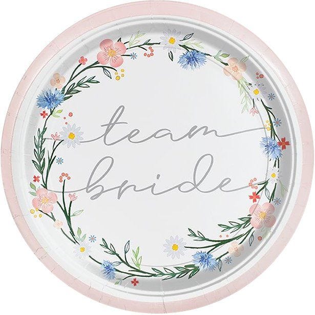 Boho Eco Floral Team Bride Hen Party Plates (8pk)