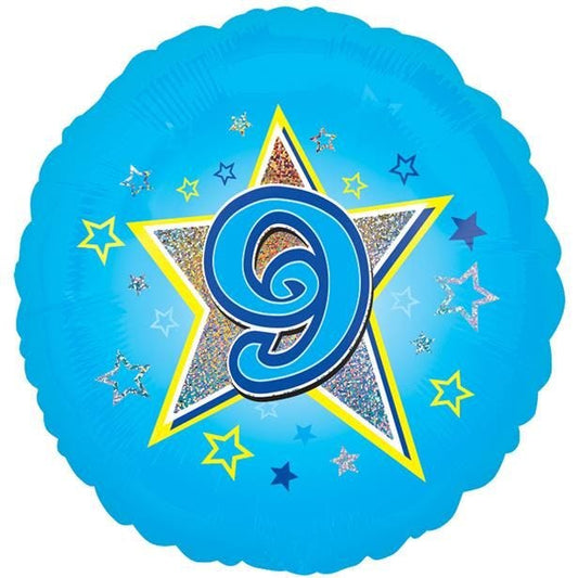 Age 9 Blue Stars Balloon - 18" Foil