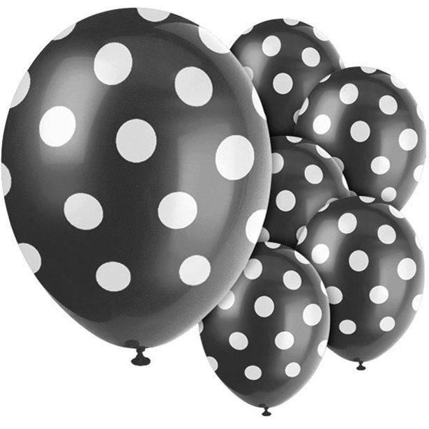 Black Decorative Polka Dots Balloons - 12" Latex (6pk)