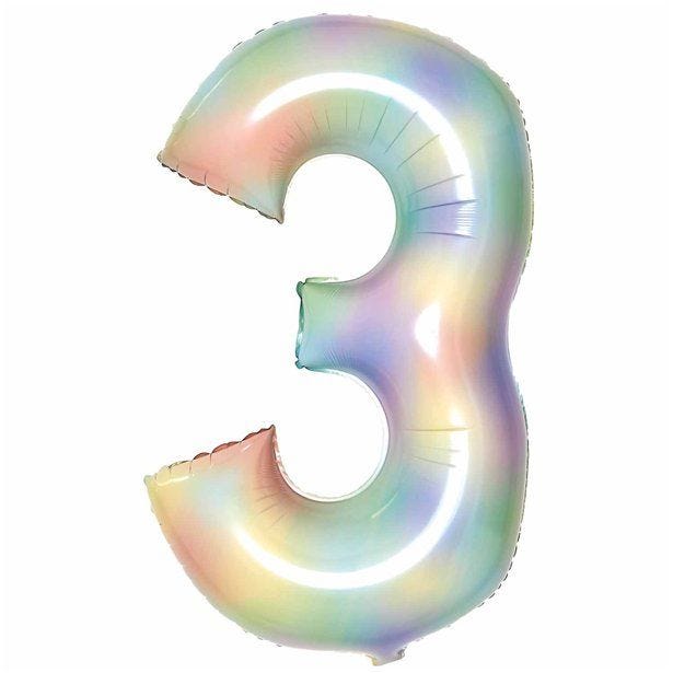 Number 3 Pastel Rainbow Foil Balloon - 34"