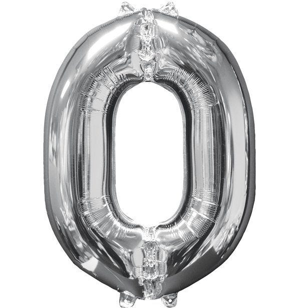 Silver Number 0 Balloon - 26" Foil