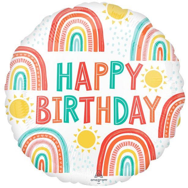 Retro Rainbow Happy Birthday Foil Balloon - 18"