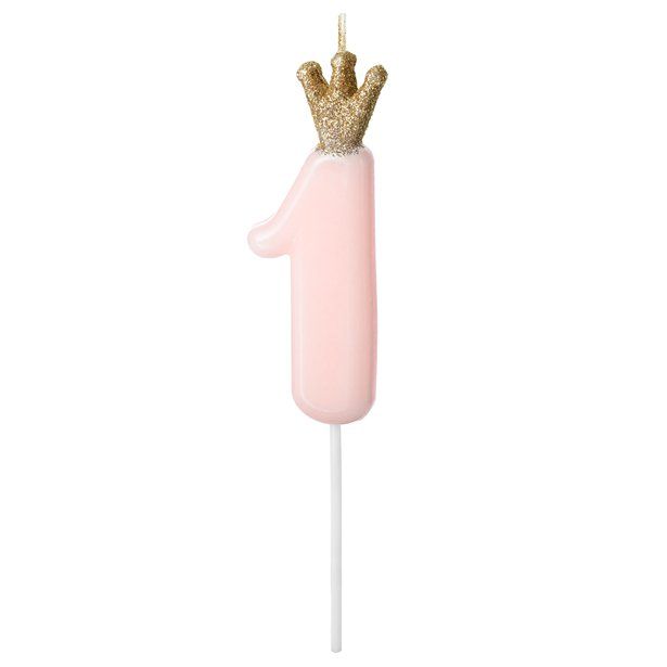 Pastel Pink Crown Number 1 Candle - 9.5cm