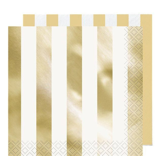 Metallic Gold Stripe Paper Napkins - 33cm (16pk)