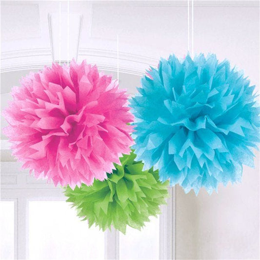 Multicoloured Pom Pom Decorations - 40cm (3pk)