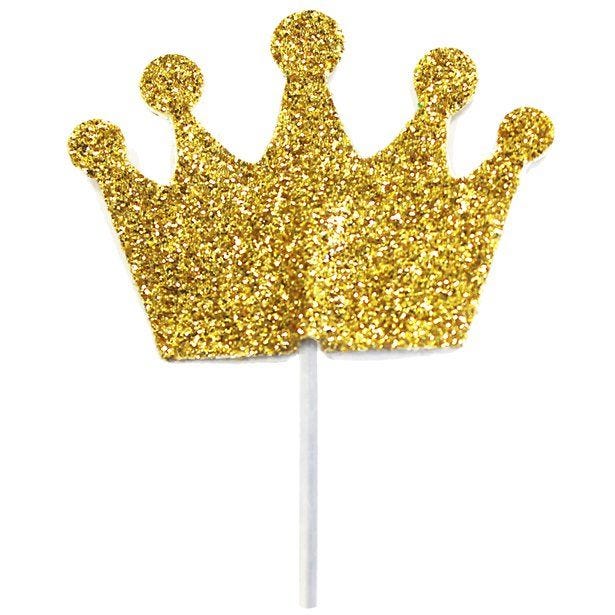 Crown Gold Glitter Cake Topper - 3.5cm (12pk)