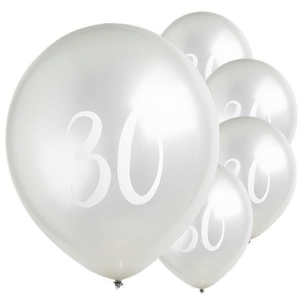 Silver 30th Milestone Balloons - 12" Latex (5pk)