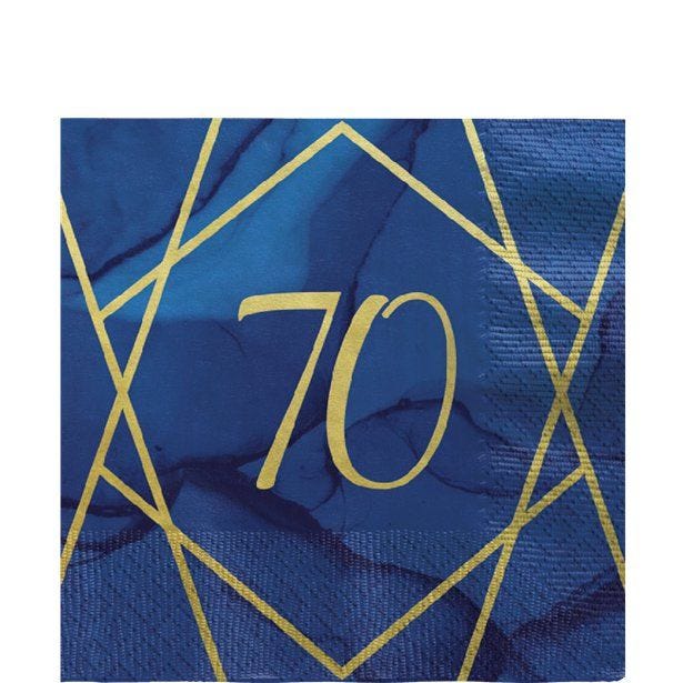 70th Navy & Gold Geode Paper Napkins - 33cm (16pk)