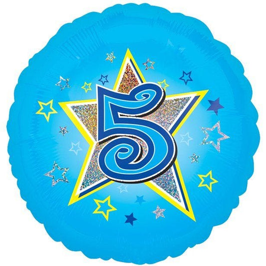 Age 5 Blue Stars Balloon - 18" Foil