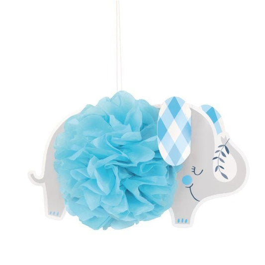 Blue Floral Elephant Pom Pom Decorations (3pk)