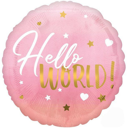 Pink Hello World Baby Arrival Foil Balloon - 18"