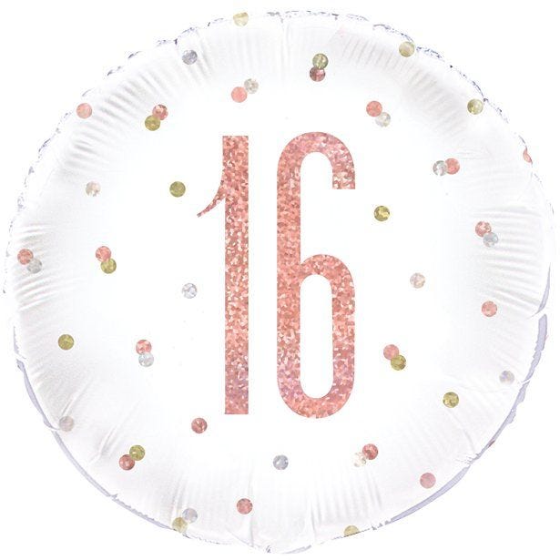 Rose Gold Glitz Number 16th Birthday Balloon - 18" Foil