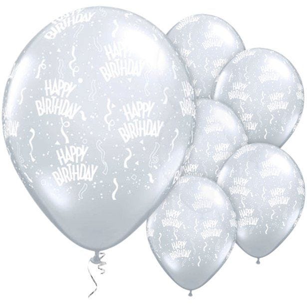 Happy Birthday Clear Diamond Balloons - 11" Latex (25pk)