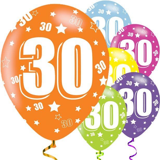 30th Birthday Assorted Balloons - 11'' Latex (6pk)