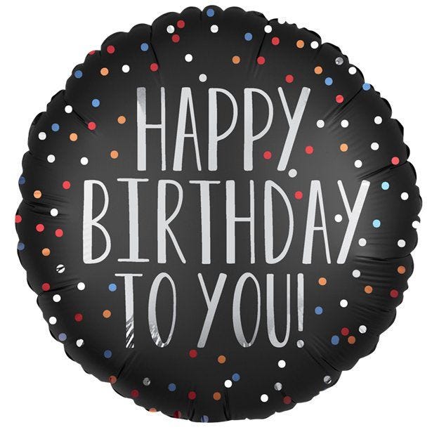 Black Satin Dots Happy Birthday Balloon - 18" Foil