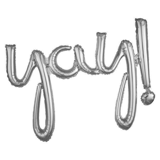 Silver Yay! Phrase Balloon - 35" Foil