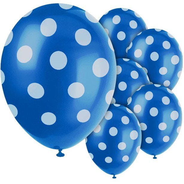 Blue Decorative Polka Dots Balloons - 12" Latex (6pk)