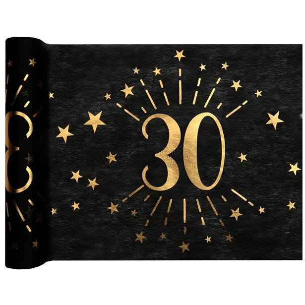 30th Black Metallic Fabric Table Runner - 5m