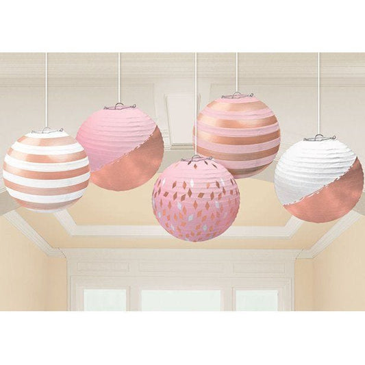 Rose Gold Blush Paper Lantern Decorations - 12cm (5pk)