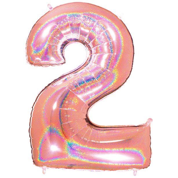 Number 2 Glitter Rose Gold Foil Balloon - 40"