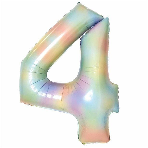 Number 4 Pastel Rainbow Foil Balloon - 34"