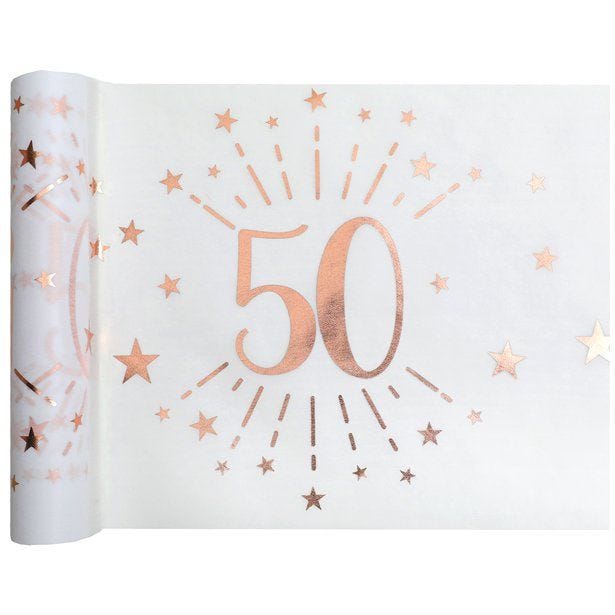 50th White Metallic Fabric Table Runner - 5m