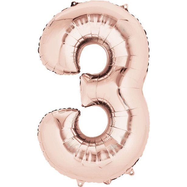 Rose Gold Number 3 Air Filled Balloon - 16" Foil