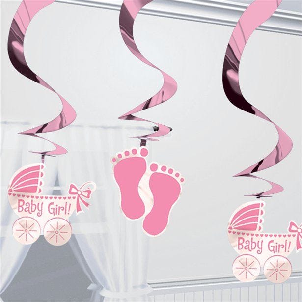 Baby Girl Hanging Swirl Decoration (5pk)