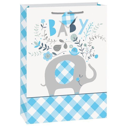 Blue Floral Elephant Jumbo Gift Bag 32cm x 27cm