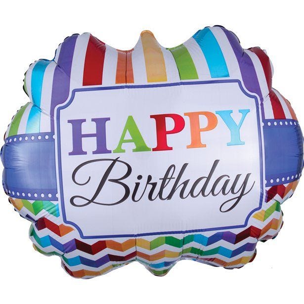 Happy Birthday Stripes Supershape Balloon - 25" Foil