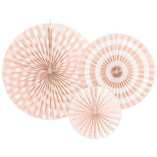 Light Pink Patterned Paper Fans 23cm-40cm (3pk)