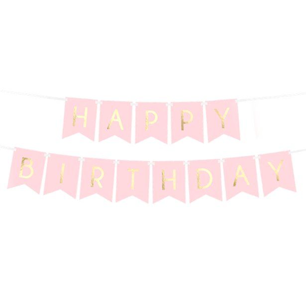 Pastel Pink & Gold Happy Birthday Banner - 1.7m