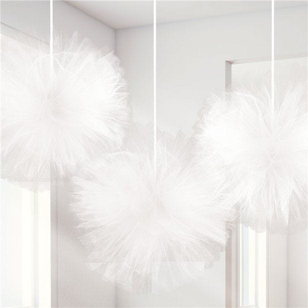 Fluffy White Tulle Decoration (3pk)