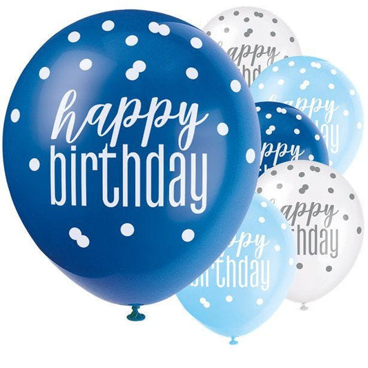 Blue 'Happy Birthday' Latex Balloons - 12" (6pk)