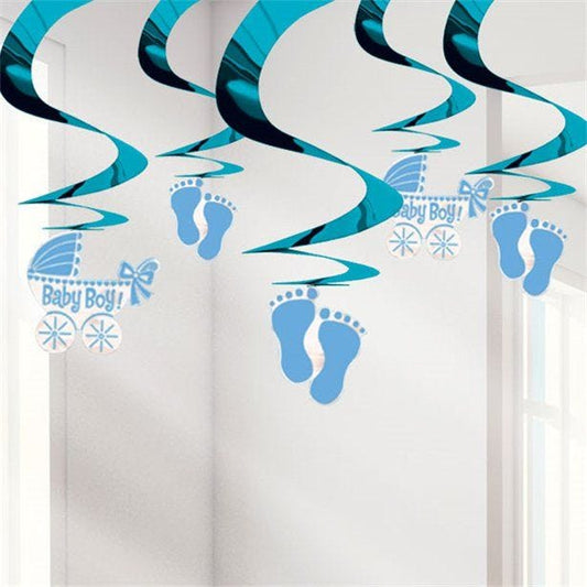 Baby Boy Hanging Swirl Decoration (5pk)