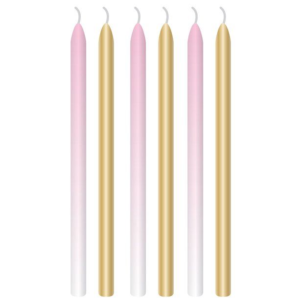 Pink & Gold Tall Candles - 13cm (6pk)