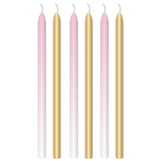 Pink & Gold Tall Candles - 13cm (6pk)